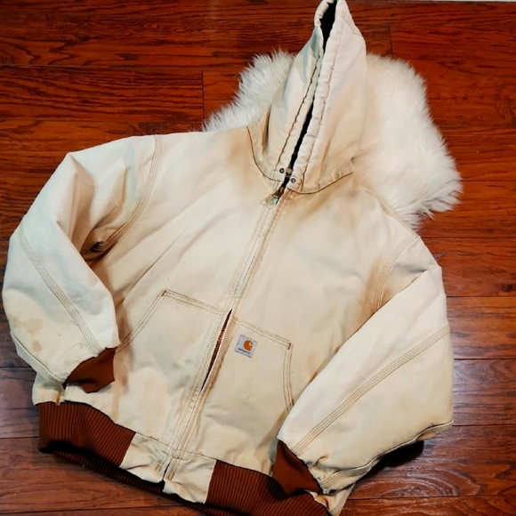 Carhartt Other - Vintage Faded Brown Hooded Carhartt Zip Front Chore Jacket